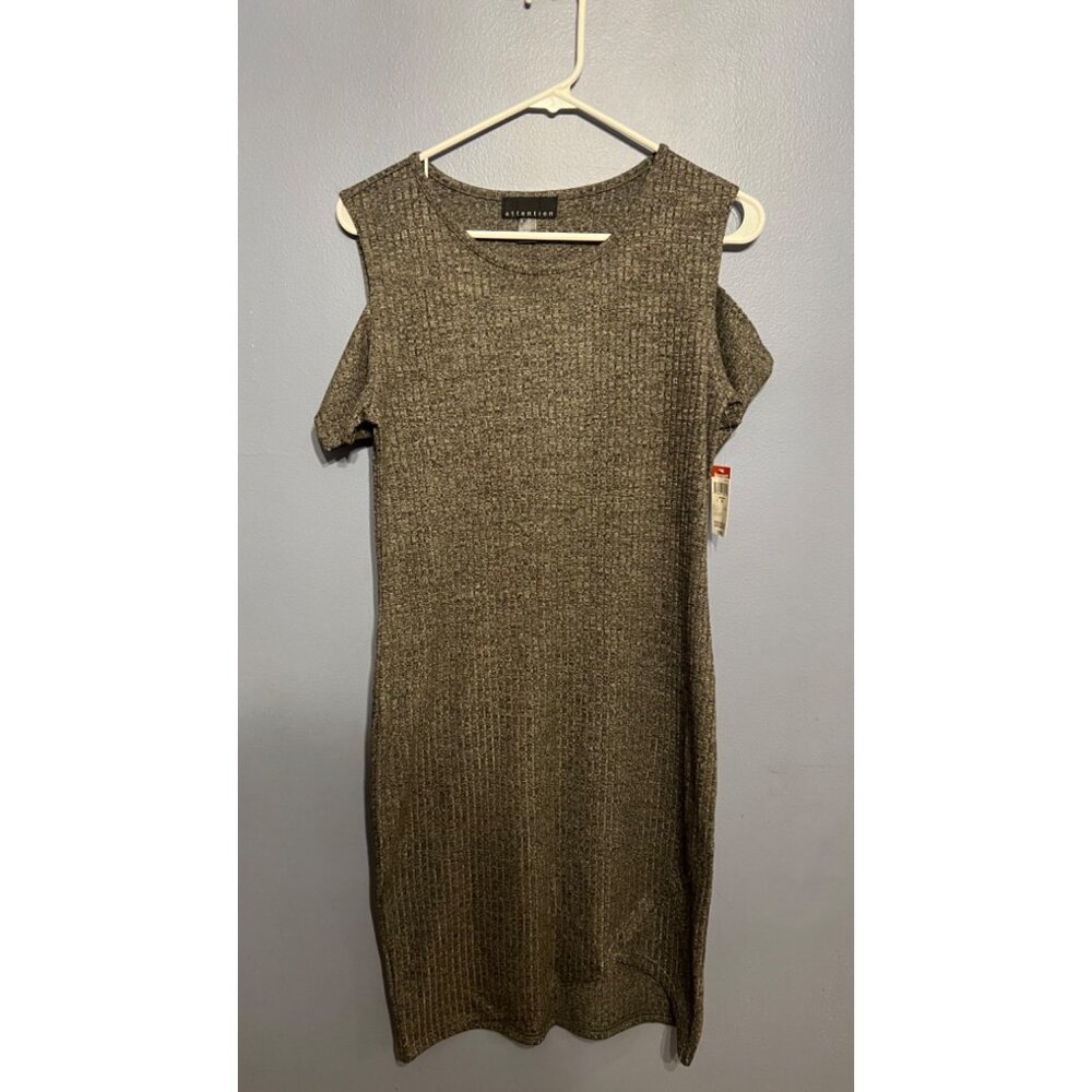 Y2K ATTENTION Heather Gray Cold Shoulder Mini Dress NWT Size Med Knit Like